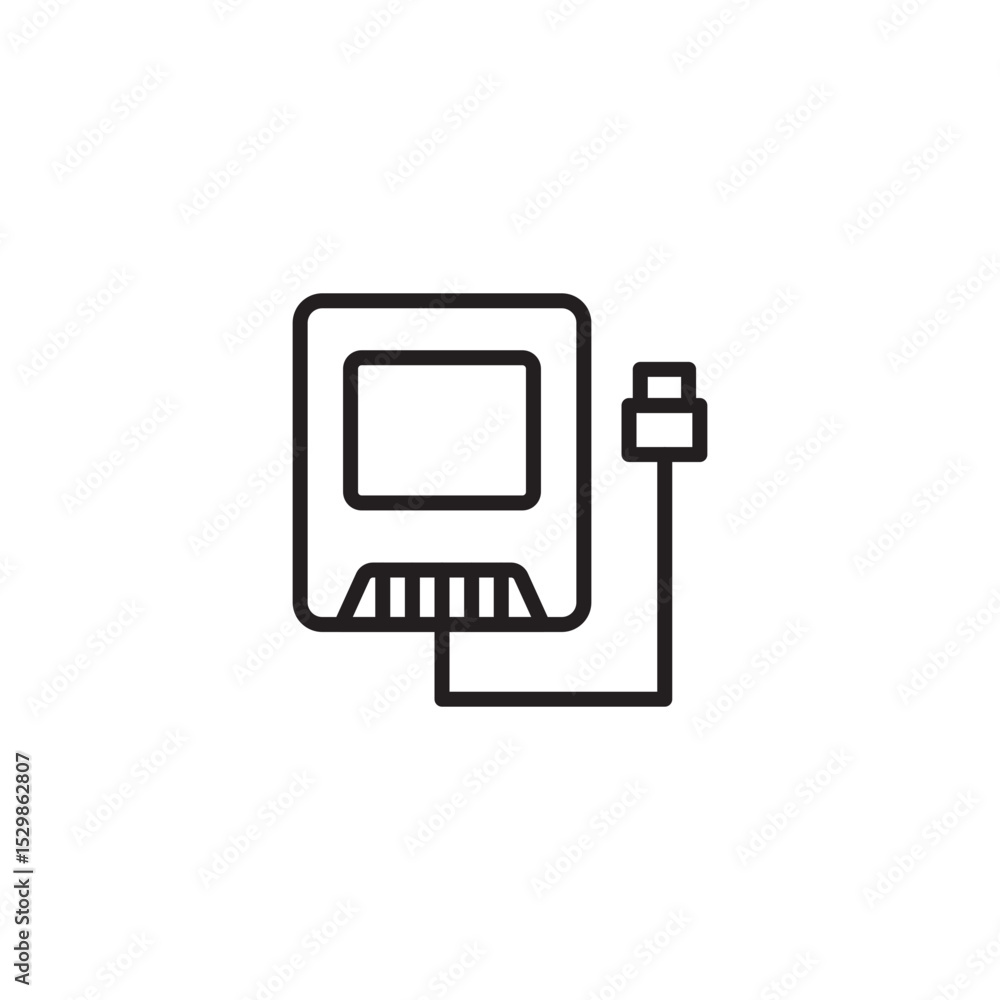 Poster a clean line icon shows a media player or device with a cable connected, suggesting multimedia conne