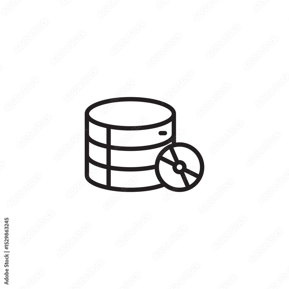 Aufkleber a simple line icon depicts a database cylinder next to a cd or dvd, representing data storage on phy