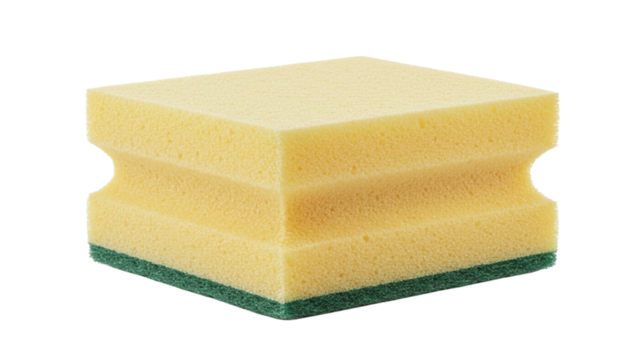 Kitchen cleaning sponge with yellow and green layers for scrubbing  