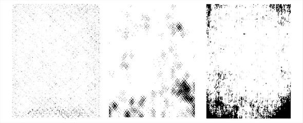 Grunge overlay texture set. Different types of texture stamps. Rough black and white texture vector. Paint texture with spray effect and drop ink splashes