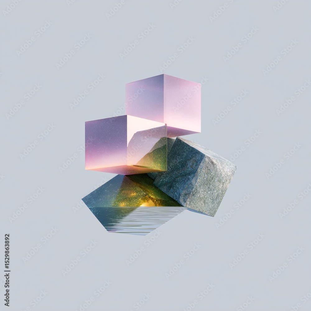Poster abstract composition of translucent cubes with gradient colors