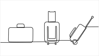 Suitcase continuous one line drawing illustration. Single line drawing, Continuous one line of suitcase with heart and lettering in linear art style.
