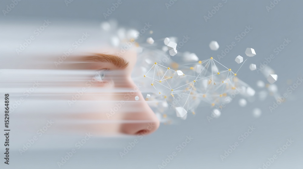 Poster abstract face composed of geometric data lines and points