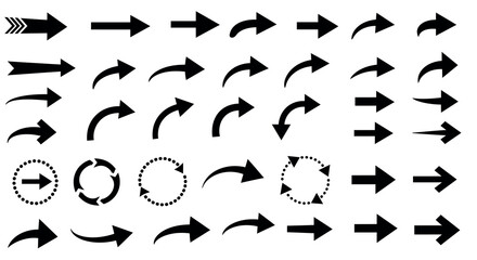 Collection of black arrow icons in various directions and styles on white background vector illustration