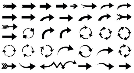 Collection of diverse arrow designs featuring curved and straight styles vector illustration