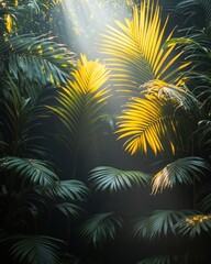 Sunlight streams through tropical foliage