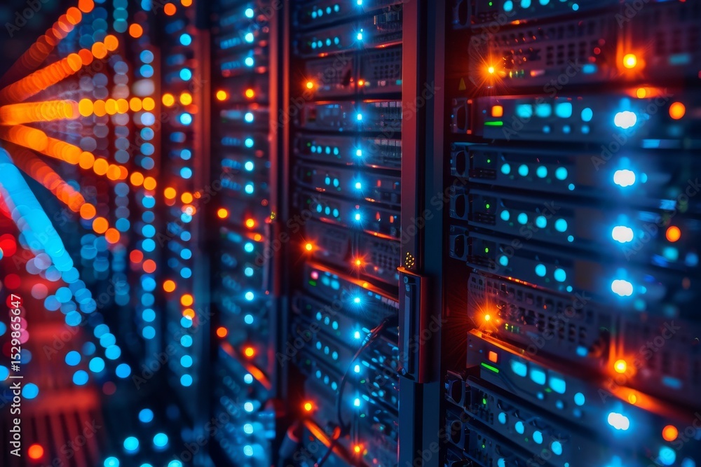 Aufkleber a close-up view of a high-tech server room filled with colorful led lights, illustrating the sophist