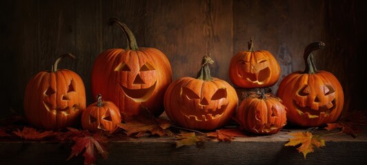 The Collection of Joyful and Spooky Carved Pumpkins for Halloween Decor.