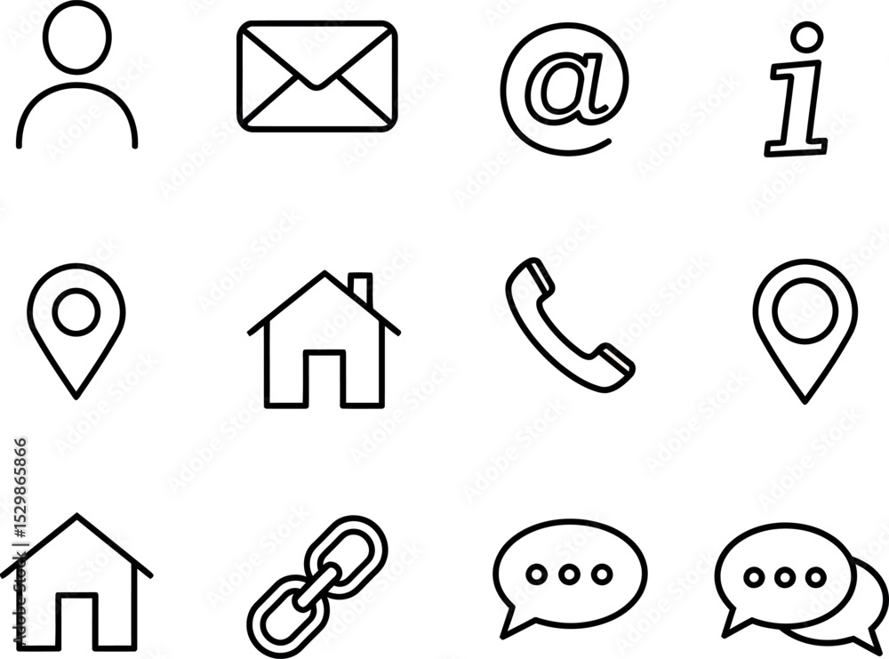 Aufkleber simple black line icons for communication and navigation vector illustration
