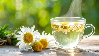 Hot chamomile tea is healthy, healing and natural