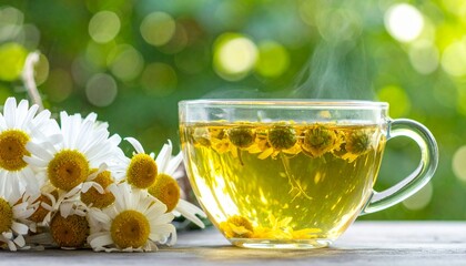 Hot chamomile tea is healthy, healing and natural