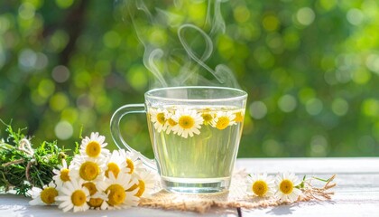Hot chamomile tea is healthy, healing and natural