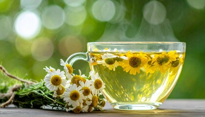 Hot chamomile tea is healthy, healing and natural