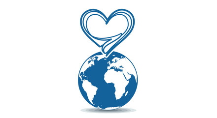 Heart-shaped design above earth globe depicting love and sustainability vector illustration
