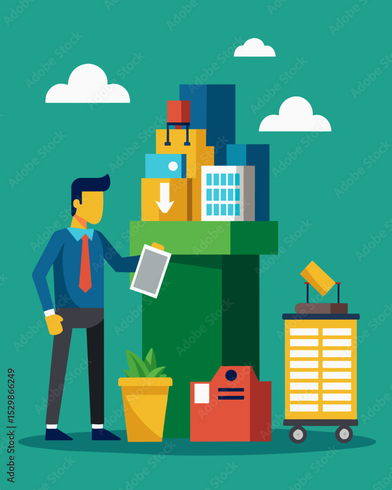 Aufkleber a company implementing a system to collect and recycle paper waste in their office building.. vector