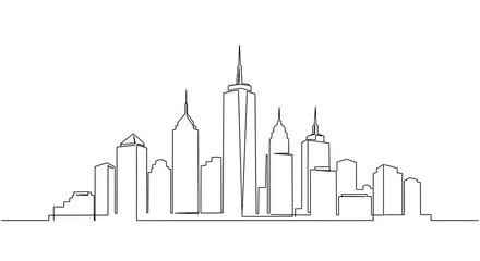 Obraz premium Simplistic skyline of modern city in black and white line art vector illustration