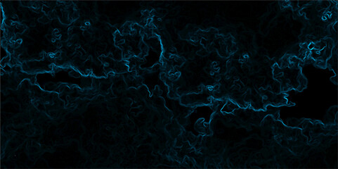 Abstract background with swirling, cloud-like textures in deep black and vibrant neon blue. Electric plasma or smoke tendrils, forming glowing, intricate, organic shapes. Suitable for technology, spac