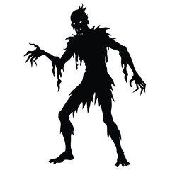 Fototapeta premium Silhouette of a menacing zombie with jagged edges and a terrifying expression on a white background