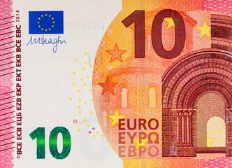 Fototapeta premium 10 euro banknote, fragment for designers. Money of the European Union and Europe.