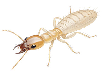 Detailed illustration of a termite insect with a cream colored body and brown head isolated on...