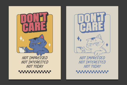 retro cartoon cat poster with quote, vector illustration