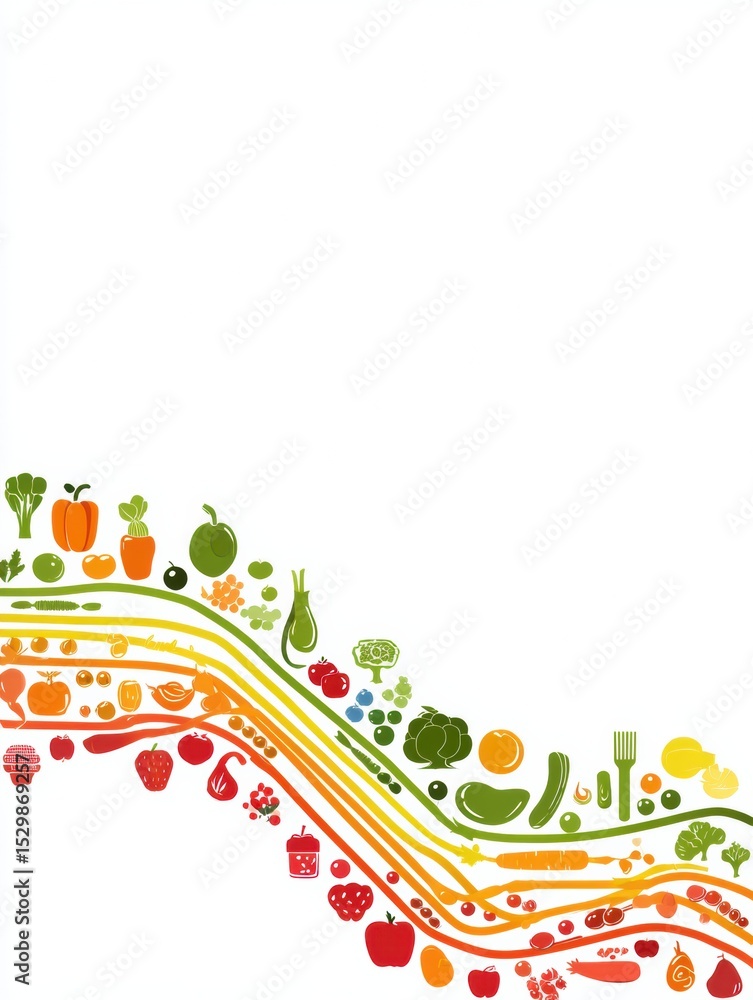 Poster Healthy Food Icons Arranged Along a Pulse Line With a Blank Space for Customized Messages