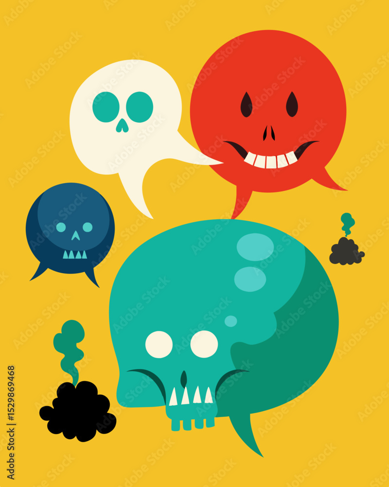 Poster a toxic speech bubble expanding in size overpowering and silencing the other voices in the conversat