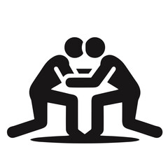 Bold black vector of two arm wrestlers competing at a table in dynamic pose on transparent background for strength sports and competition branding