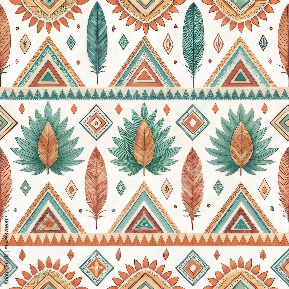 Poster seamless pattern earthy decor concept. pattern featuring geometric shapes and botanical elements in 