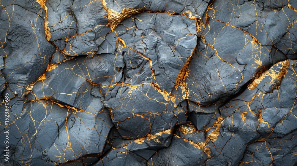 Poster a striking abstract image captures the intricate patterns of dark stone, accented by golden veins, p
