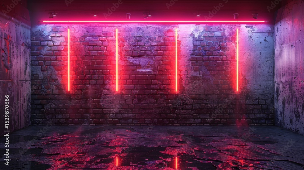 Poster a stunning display of neon lights reflects on a textured wall, creating a moody atmosphere that capt