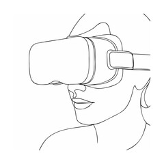 Minimalist line art illustration of a person wearing virtual reality headset