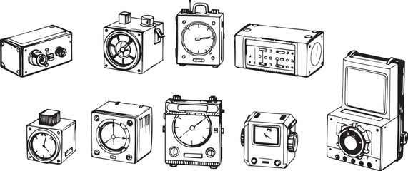 Mechanism set, retro, vintage, steampunk, cyberpunk, decorative elements. Ideal design for social media, cover, banner, flyer, music, ads.