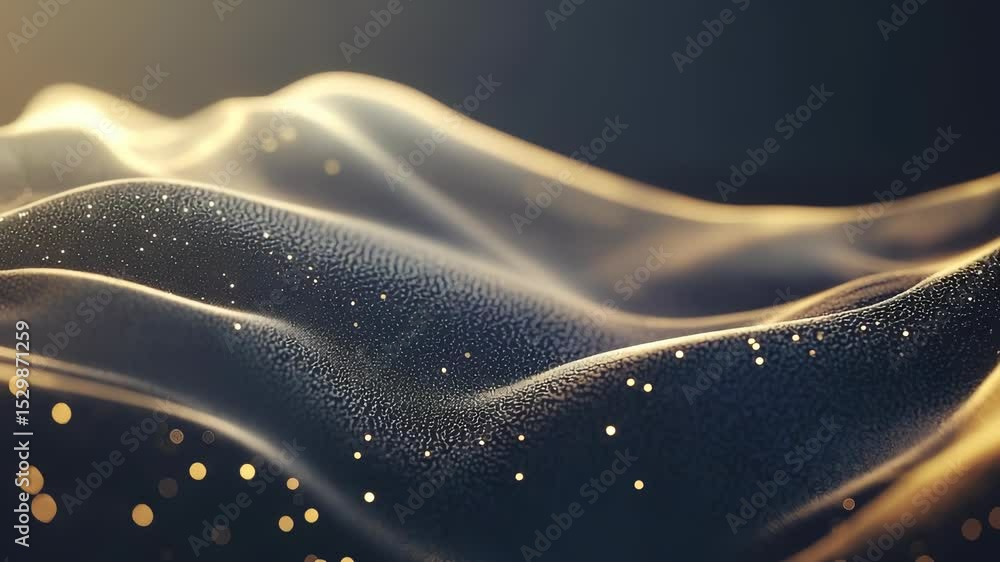 Poster ethereal gold dust waves: abstract background animation with flowing particle design