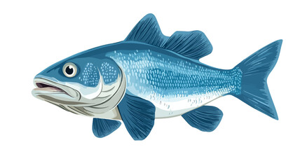 Blue Fish Vector Illustration Isolated on White Background