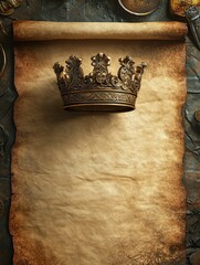 Royal crown on ancient scroll historical setting artistic perspective
