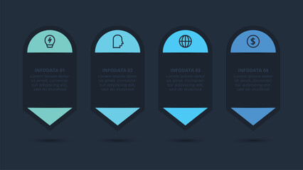 Creative concept for infographic with 4 steps, template for web on a black background.
