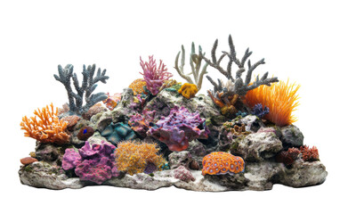 Colorful coral reef with many different types of sea creatures