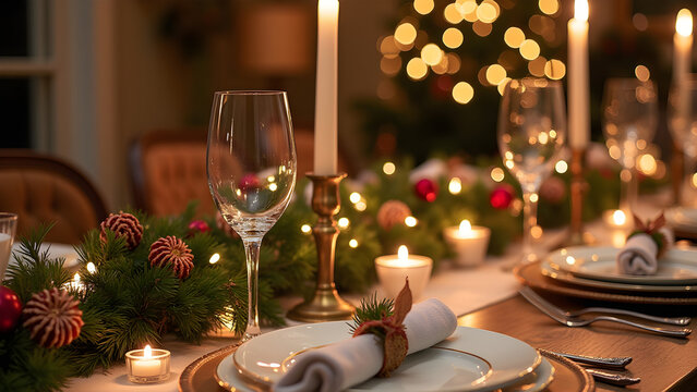Christmas tablescape decoration, formal family dinner holiday celebration, luxury table setting decor, English country and home style