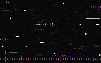 Glitch background with colorful digital noise, pixel distortion and futuristic effects. Distorted texture for cyberpunk, tech or sci-fi project. Overlay video stripes. Vector Illustration.
