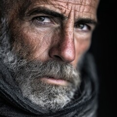 Obraz premium Close-Up Portrait of a Serious Older Man with Gray Beard