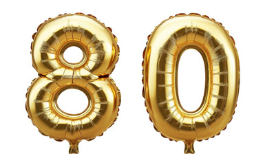 Large gold balloon number 80 is shown on a white background