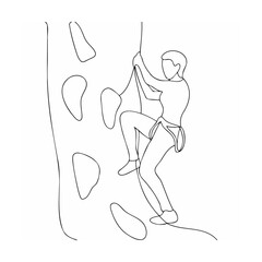 Simple line art illustration of a person rock climbing an outdoor rock wall