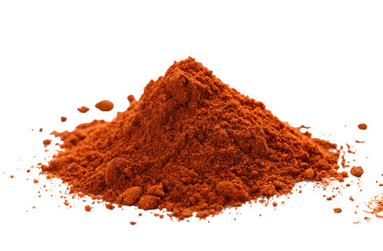 Close up of paprika powder spice pile for culinary use and cooking ingredient on black background isolated