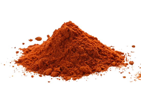 Close up of paprika powder spice pile for culinary use and cooking ingredient on black background isolated