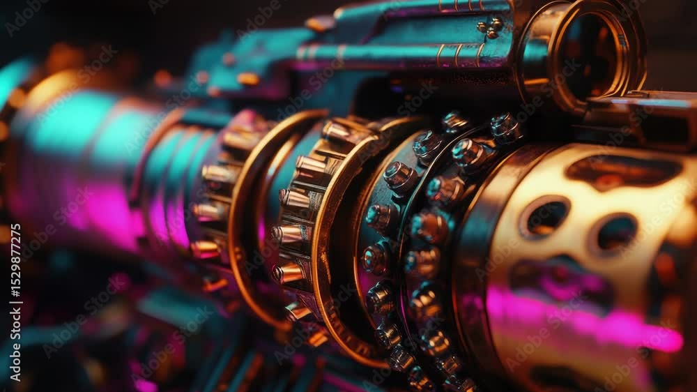 Poster a close-up view of a machine's internal mechanisms, showcasing multiple gears and machinery.