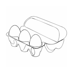 Simple black and white line art illustration of four eggs in a carton for design