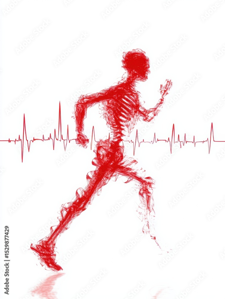 Poster ekg line creatively transforms into a silhouette of a human running in a clean, minimalist design
