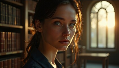 Portrait of a Young Woman in a Library