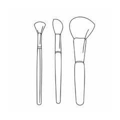 Outlined makeup brushes showing different types of tools for applying cosmetics on white background